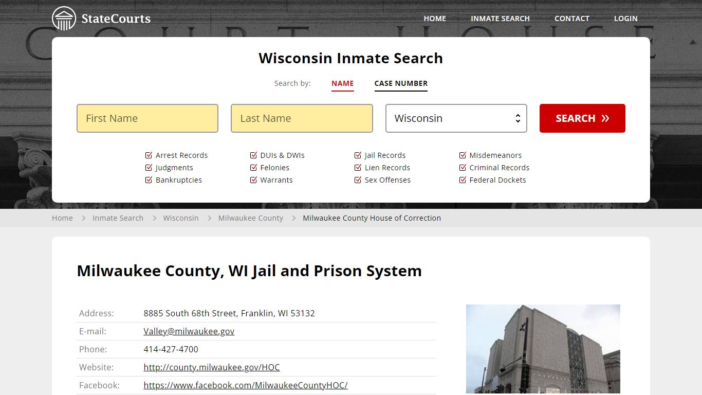 Milwaukee County House of Correction Inmate Records Search, Wisconsin ...